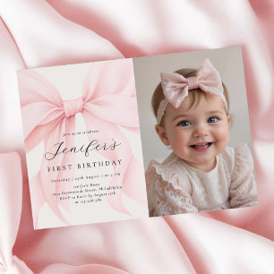 Pink Coquette Bow Girl Birthday Party Photo Invitation