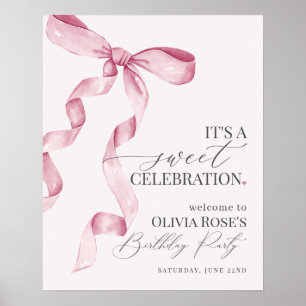 Pink Coquette Bow Girl Birthday Party Welcome Sign