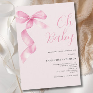 Pink Coquette Bow Girl Oh Baby Shower  Invitation