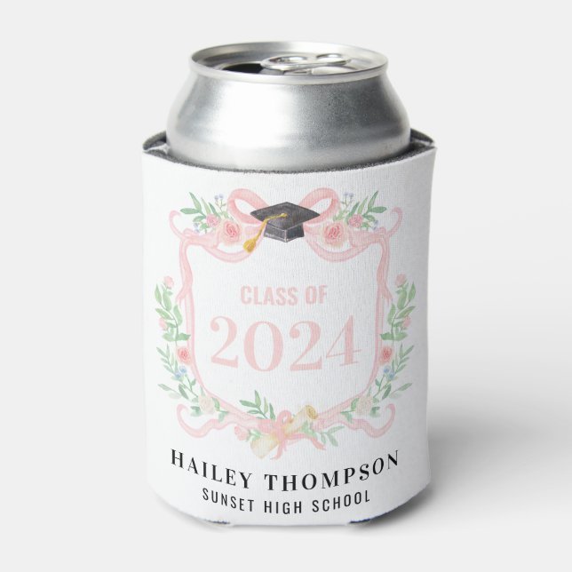 Pink Coquette Bow | Graduation Year Crest Can Cooler (Can Front)