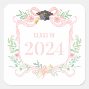Pink Coquette Bow   Graduation Year Crest Square Sticker