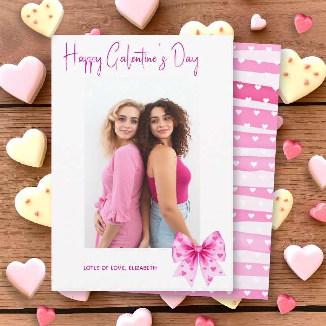 Pink coquette bow Happy Galentine's Day photo Holiday Card (Creator Uploaded)