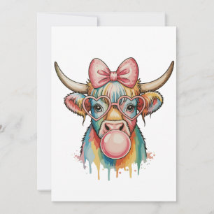 Pink Coquette Bow Highland Cow Bubblegum Invitation