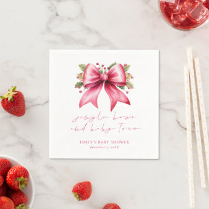 Pink Coquette Bow Holly Christmas Baby Shower Napkin