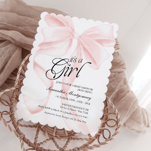 Pink Coquette Bow It's a Girl Baby Shower  Invitation