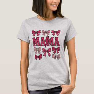 Pink Coquette Bow Mama Lightening Bolt Mom T-Shirt