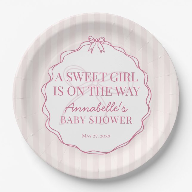 Pink Coquette Bow Pastel Baby Shower  Paper Plate (Front)