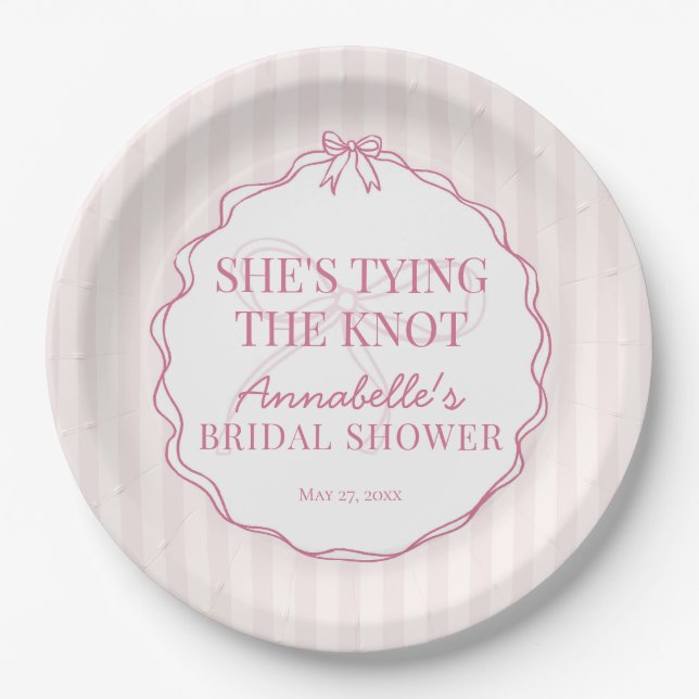 Pink Coquette Bow Pastel Bridal Shower Brunch Paper Plate (Front)