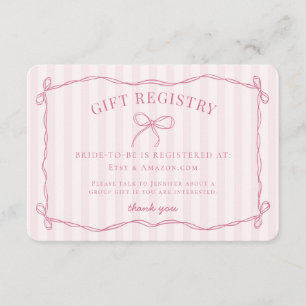 Pink Coquette Bow Pastel Bridal Shower Registry Enclosure Card