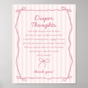 Pink Coquette Bow Pastel Diaper Thoughts Shower Poster