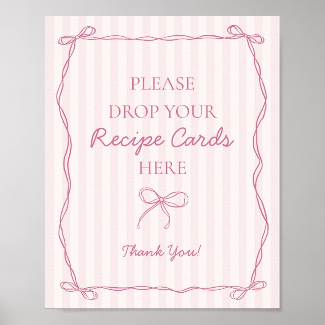 Pink Coquette Bow Pastel Share a Recipe Bridal Poster (Front)