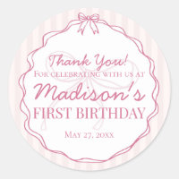 Pink Coquette Bow Pastel Striped Birthday Favour