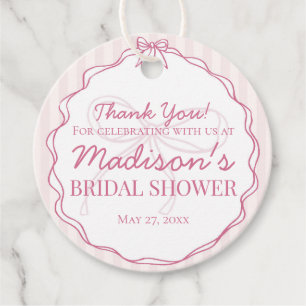 Pink Coquette Bow Pastel Striped Bridal Shower Favour Tags