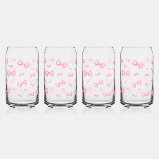 Pink Coquette Bow Pattern Can Glass (Front)