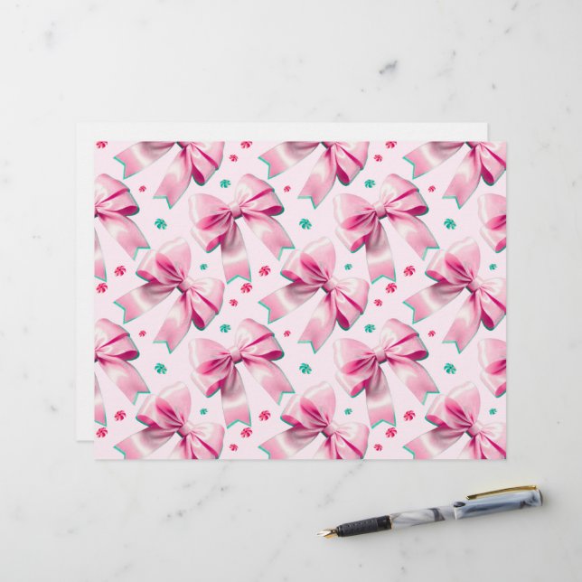 Pink Coquette Bow Pattern Custom Letterhead (Front/Back In Situ)