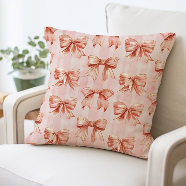 Pink Coquette Bow Pattern Pillow, Cushion (Creator Uploaded)