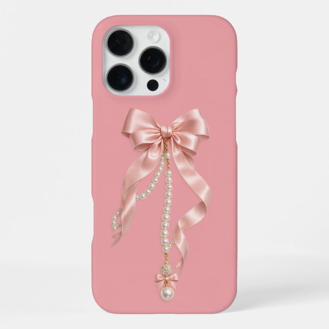 Pink Coquette Bow Pearl iPhone 16 Pro Max Case (Back)