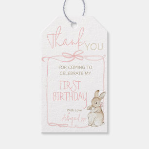 Pink Coquette Bow Peter the Rabbit 1st Birthday Gift Tags
