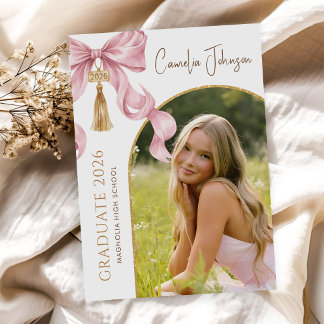 Pink Coquette Bow Photo 2026 Graduation Party Invitation