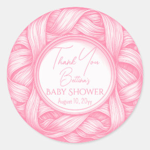 Pink Coquette Bow Ribbon Toile de Jouy Baby Shower Classic Round Sticker