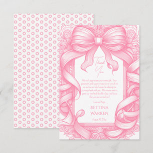 Pink Coquette Bow Ribbon Toile de Jouy Baby Shower Thank You Card