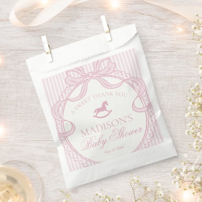 Pink Coquette Bow Rocking Hors Baby Shower Dessert Favour Bag (Clipped)
