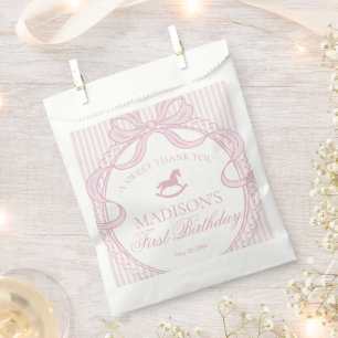 Pink Coquette Bow Rocking Horse Birthday Dessert Favour Bag