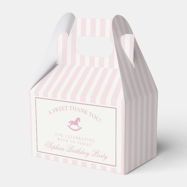 Pink Coquette Bow Rocking Horse Birthday Favor Box (Front Side)