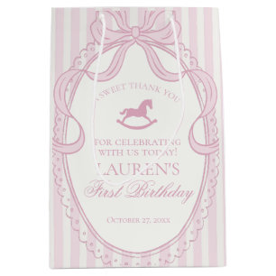 Pink Coquette Bow Rocking Horse Birthday Favours Medium Gift Bag