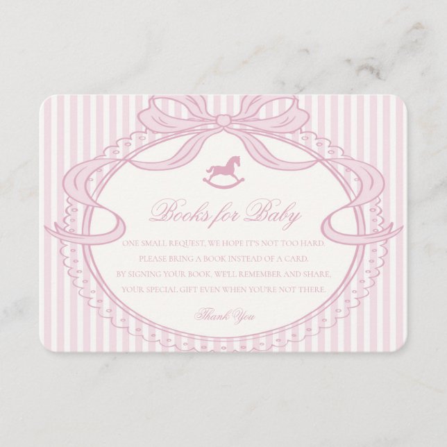 Pink Coquette Bow Rocking Horse Books for Baby Enclosure Card (Front)