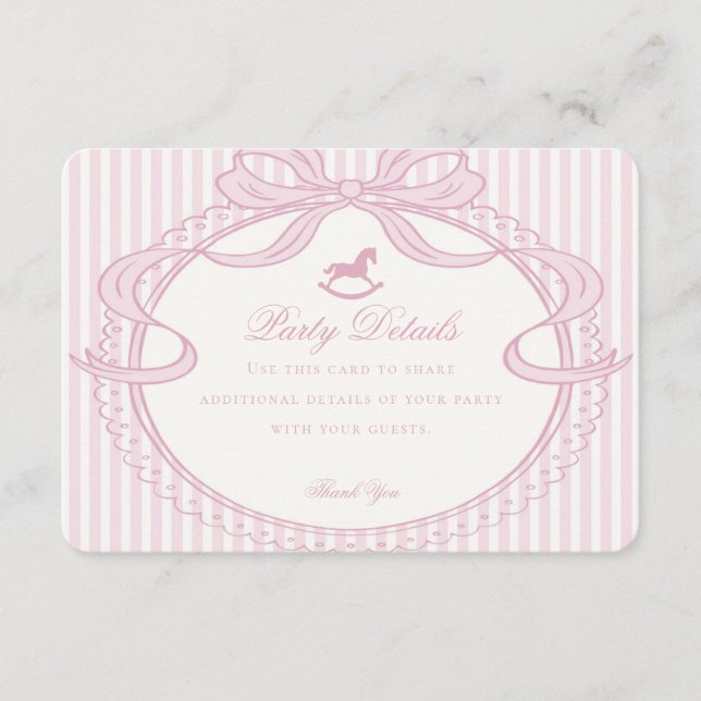 Pink Coquette Bow Rocking Horse Details Enclosure Card (Front)