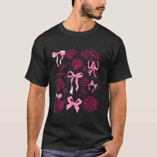Pink Coquette Bow Seashell Beach Summer Coastal Oc T-Shirt