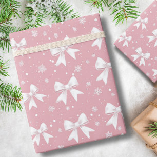 Pink Coquette Bow Snowflake Christmas Wrapping Paper