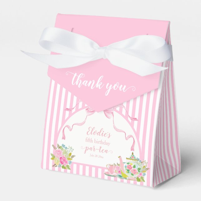 Pink Coquette Bow Stripe Birthday Party Favour Box (Front Side)