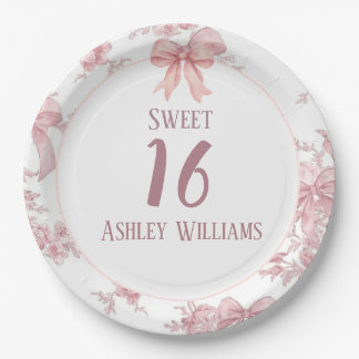Pink Coquette Bow Sweet 16 Birthday  Paper Plate