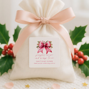 Pink Coquette Bow Thank You Christmas Baby Shower  Square Sticker
