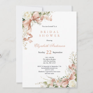 Pink Coquette Bow Watercolor Floral Bridal Shower Invitation