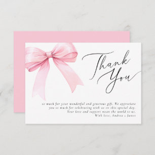 Pink Coquette Bow Wedding Shower Thank You Card