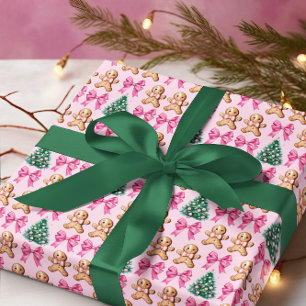 Pink Coquette Bows and Gingerbread Wrapping Paper