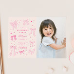 Pink Coquette Bows Birthday Party Photo Invitation<br><div class="desc">Cute girl's birthday party invitation card featuring illustration of pink coquette bows. You can add a photo to this invite.</div>