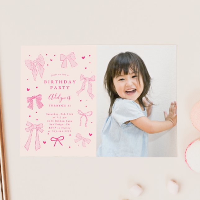 Pink Coquette Bows Birthday Party Photo Invitation (Creator Uploaded)