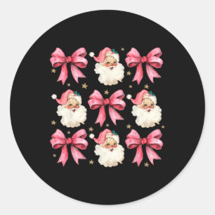 Pink Coquette Bows Cute Santa Claus Christmas Girl Classic Round Sticker