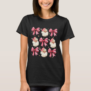 Pink Coquette Bows Cute Santa Claus Christmas Girl T-Shirt