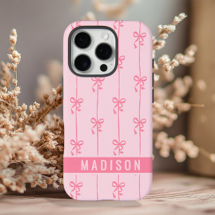 Pink Coquette Bows Modern Personalised Name Girly iPhone 16 Pro Case