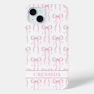 Pink Coquette Bows Monogrammed iPhone 15 Mini Case
