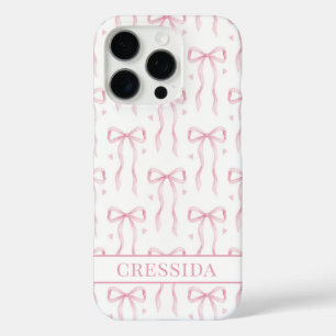 Pink Coquette Bows Monogrammed iPhone 16 Pro Case