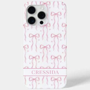 Pink Coquette Bows Monogrammed iPhone 15 Pro Max Case