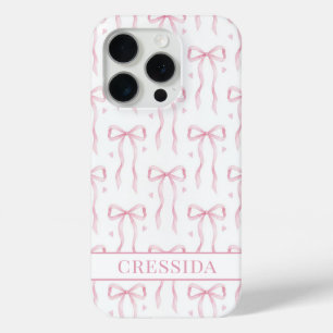 Pink Coquette Bows Monogrammed iPhone 15 Pro Case