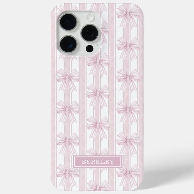Pink Coquette Bows on Stripes Monogrammed Case-Mate iPhone Case (Back)