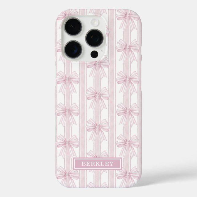 Pink Coquette Bows on Stripes Monogrammed Case-Mate iPhone Case (Back)